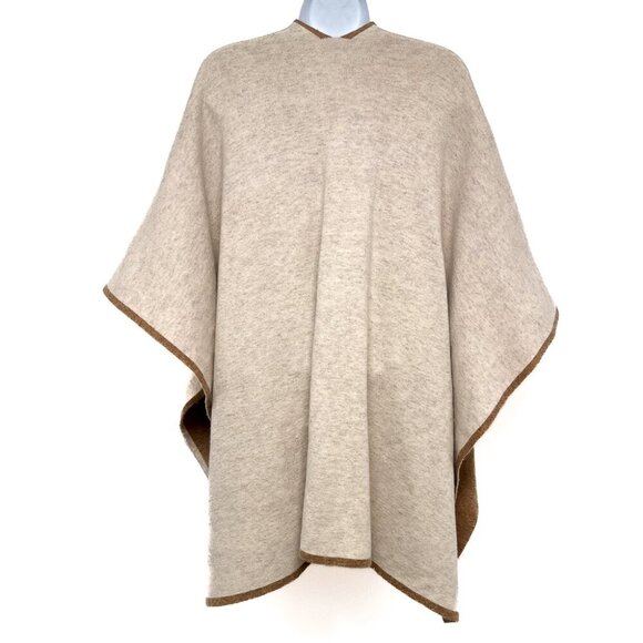 Kerisma Karyn II Wrap Reversible Shawl Sweater Poncho Two Tone Tan Ecru Tobacco - Picture 10 of 12
